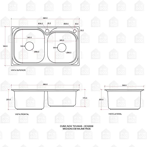 Pingoo.Casa, Kit Cuba para Cozinha com Acessórios e Tábua, Pia Dupla, Gourmet, Aço Inox, Ticunas e T