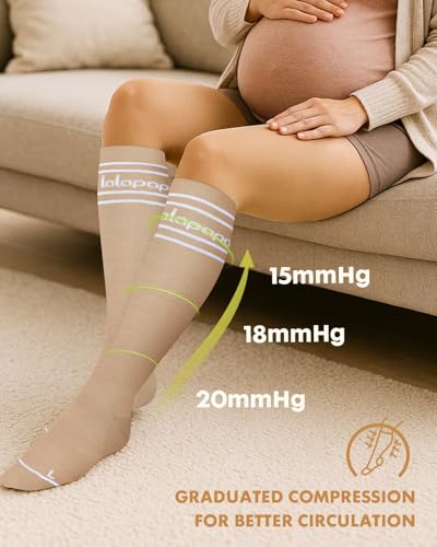 Image of Thick Soft Cotton Compression Socks for Women Men 15-20mmHg Knee High Breathable Cotton Socks for All Day Comfort