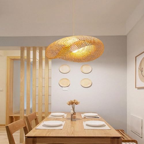 Lámpara colgante de bambú de 50 cm para comedor, tejida a mano con estilo rural natural 5