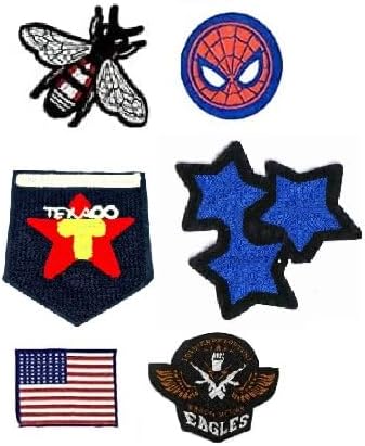 REENA Embroided Sew on Patches Combo small for Clothes Jackets Pants Jeans Bags Boutique Multicolour DifferenT Stitching Patches set of Patches. Multocolor (Bluestar + fly_3 star_ Soldier gun eagle_us flag_spidyman)