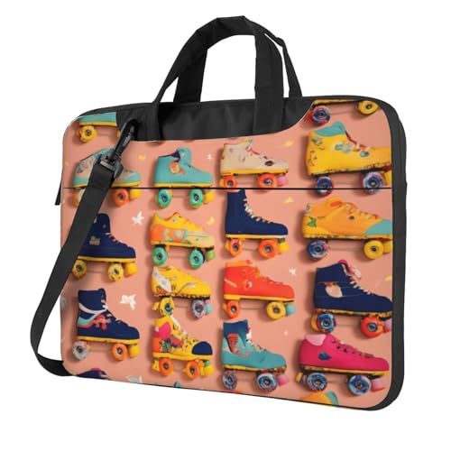 Jkkghll Bolsas funcionales para laptop, con estampado de patines de ruedas, bolsillos grandes para accesorios, para mujeres y hombres, Black, 14 inch