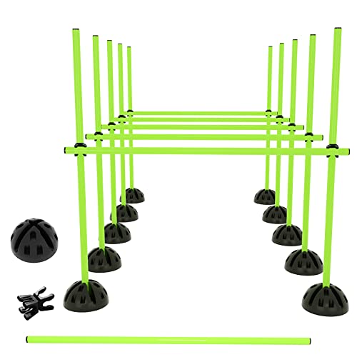 TRMLBE Sprungstangen-Set Agility Hürden Set für fußball Kinder Trainingsstangen Slalomstangen mit Stangen, Standfüße und Verbindungsclips für Koordinationstraining und Agilität - Grün