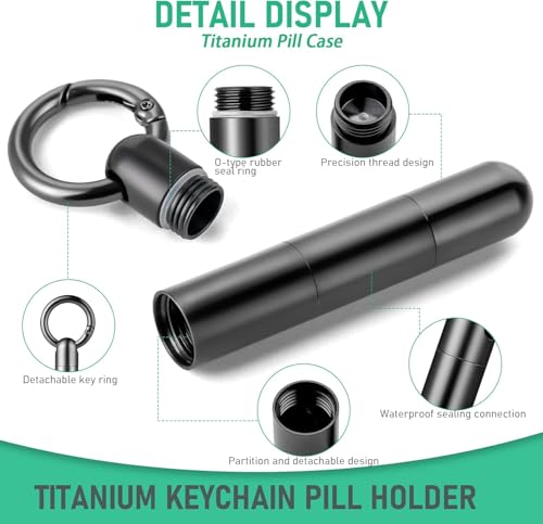 Image of TISUR Small Titanium Keychain Pill Holder, Pocket Pill Case for Travel | Waterproof Pill Fob,Portable Pill Box Container,Purse Pill Organizer Tube