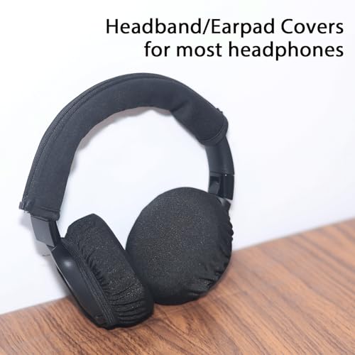 Adhiper 2 pares de fundas para almohadillas de auriculares + 2 fundas para diadema, fundas elásticas, lavables y protectoras para auriculares de gimnasio, gaming, para almohadillas de 3.5" - 4.3" miniatura 2