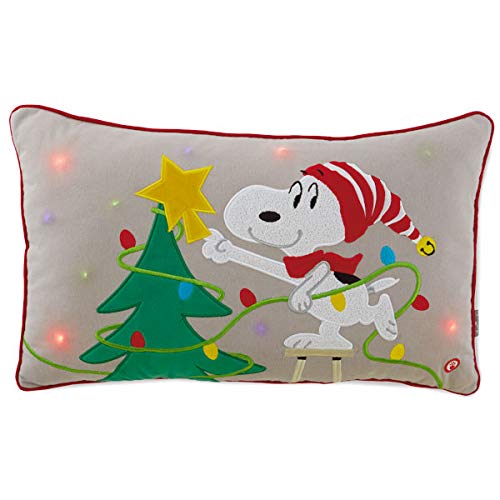 HMK Peanuts Snoopy Decorating Christmas Tree Light-Up Pillow, 20.5x13