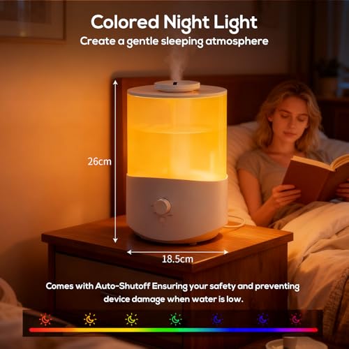 Romon Humidificateur d'Air Chambre, Diffuseur Huiles Essentielles, Purificateur Silencieux pour une Ambiance Confortable, capacité de 2,5 L Blanc – Image 7