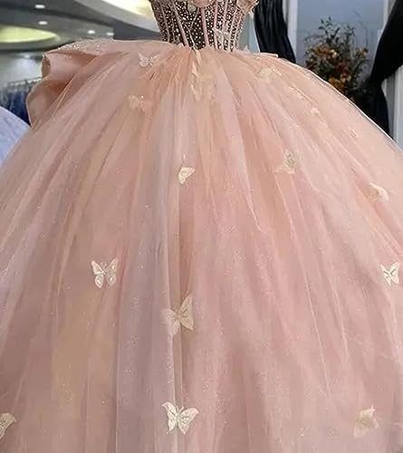 Shiny Butterfly Quinceanera Dress with Big Bow Butterfly Sweet 16 Formal Birthday Party Gowns4