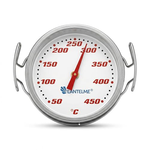 Lantelme 450C Grillrost Grillgitter Thermometer Edelstahl Analog | Temperaturkontrolle für BBQ Smoker Holzbackofen Backofen Pizzaofen | Für alle Grillmethoden (Weiß)