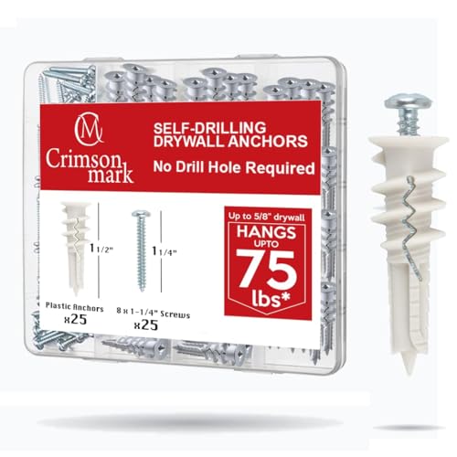 50PCS #8 Self Drilling Drywall Anchors and Screws Assortment Kit