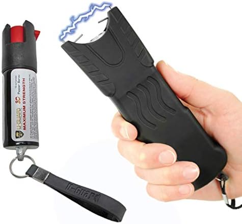 Hand Held Police Stun Gun Flashlight Combo With Keychain Pepper Spray Self Defense Kit. High Volt Rechargeable Stun Gun & .5oz Premium OC Pepper Spray CS Tear Gas & UV Dye Formula Made In USA