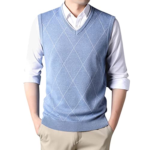 Duohropke West Men's V-Neck Regular Fit Knitted Vest Sleeveless Winter Jumper Vest for Men Business, 01 Light Blue, L Duohropke West Men's V-Neck Regular Fit Knitted Vest Sleeveless Winter Jumper Vest for Men Business, 01 Light Blue, L
