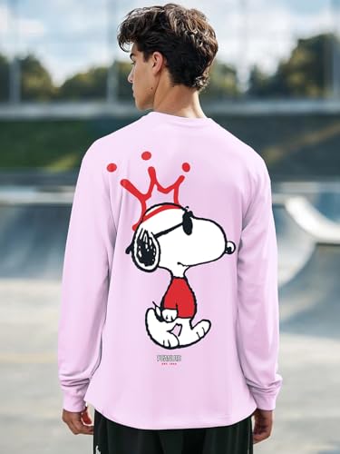 Image of Bewakoof Official Peanuts Merchandise Men's 100% Cotton 220 GSM Graphic Print Oversized Fit Round Neck T-Shirt