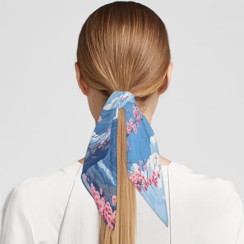 Japan Mount Fuji Cherry Flower Silk Feeling Scarf for Women 23.6 Inch Bandana Lightweight Breathable Square Neck Satin Scarfs Fashion Silk Like Head Scarf Neckerchief for Bag Hair Scarves Decor Gift4