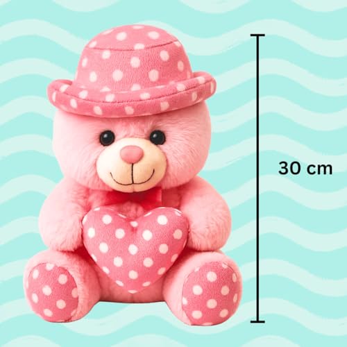 Image of TOYTALES Soft Teddy Bear with Pink Cap - 30CM Plush Stuffed Toy for Kids, Girls & Boys | Huggable Cute Teddy Bear Gift for Birthday, Anniversary & Valentine (Pink)