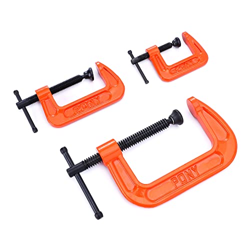 PONY Malleable Iron C-Clamp Set, 3-Piece, (1", 2", 3") 1"+2"+3"