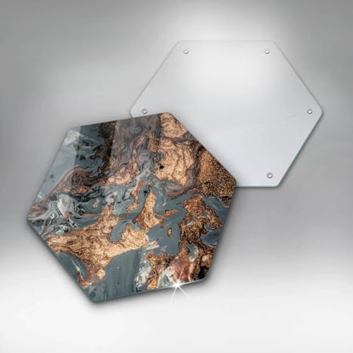 Plaque de protection induction Wallfluent en verre hectogonal au design de roche dorée