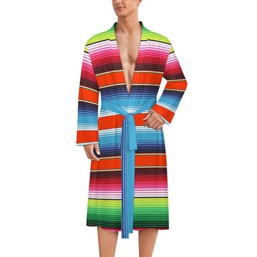 Mexican Serape2 Mens Robe Long Sleeve V Neck Bathrobes Sleepwear Robes with Belt