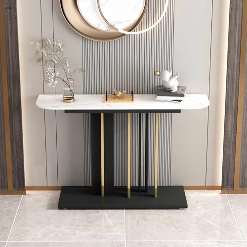 Mesa de entrada moderna negra para decorar recibidores pequeños y modernos 4
