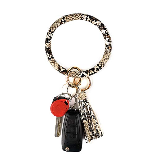 Leather Bracelet Key Ring Bangle Keyring, Tassel Ring Circle Key Ring Keychain Wristlet