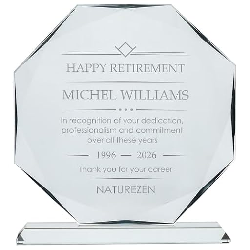 Wanapix | Trofeo Grande Personalizado con Nombre y Texto | Cristal Grabado (Escala de Grises) | Premio Personalizado Empresa | Octogonal 17 cm | Incluye Estuche para Guardar | Jubilación | Ya disponible en tu tienda friki favorita! En mundofriki.es!