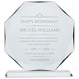 Wanapix | Trofeo Grande Personalizado con Nombre y Texto | Cristal Grabado (Escala de Grises) | Premio Personalizado Empresa | Octogonal 17 cm | Incluye Estuche para Guardar | Jubilación