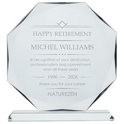 Wanapix | Trofeo Grande Personalizado con Nombre y Texto | Cristal Grabado (Escala de Grises) | Premio Personalizado Empresa | Octogonal 17 cm | Incluye Estuche para Guardar | Jubilación | Ya disponible en tu tienda friki favorita! En mundofriki.es!
