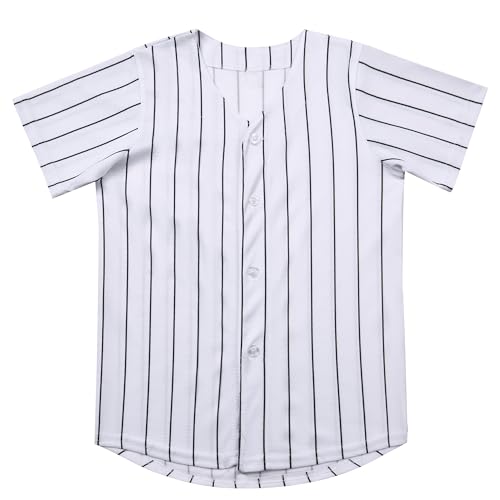 Repawu Kids Baseball Jersey Button Down Hip Hop Personalized Sport T Shirts Tops Baseball Shirt for Boys Girls Toddler 2T-10Y (US, Age, 10 Years, White-2)