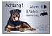 Produktbild Rottweiler-Alarm-Video-Überwachung-Hund-30 x 20 cm-Schild-Hundeschild-Aluminium Edelstahloptik-Hunde-Tierschild-Warnschild-Hinweisschild 133-4 (133-4 -300 x 200 x 3 mm mit Löcher)