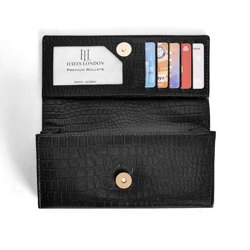 Image of HAYES LONDON Ladies Purse, Pure Leather Wallet, Gifts for Women, RFID Blocking Bi-Fold Clutch (Empress Black)