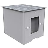 Palram Charlie Cat Litter Box Furniture Hidden, Waterproof Outdoor Cat Shelter, Magnetic Door Latch, Gray