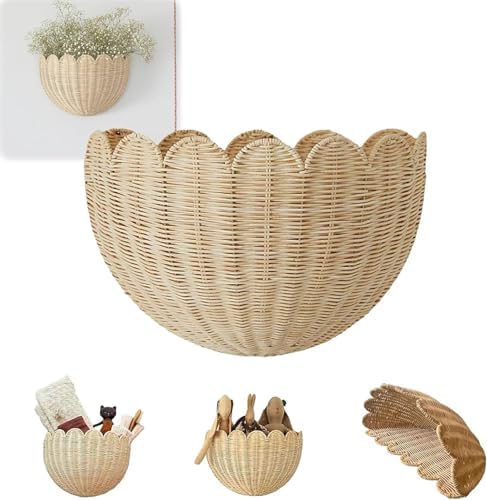 Hand-Woven Wicker Hanging Wall Basket - Stylish Storage Solution for Home Decor, Perfect for Bathroom, Bedroom, Entryway, or Living Room - 1 Piece