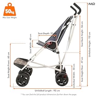 MobiQuip XL Disability Pushchair, Blue - Special Needs Stroller for Older Children up to 50kg - Lightweight Folding Aluminium Frame - Adjustable Footplate & 5-Point Harness - Smooth & Portable