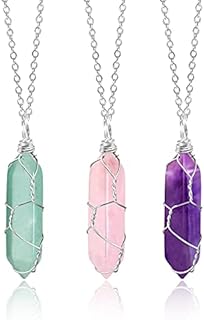 3 Pcs Healing Crystals Necklace Real Stone Quartz Necklaces for Women | Hexagonal Spiritual Crystal Necklace Set