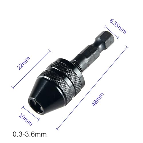 Mandrin à trois mâchoires HEX 0.3-3.6mm noir et adaptateur de tige pour perceuse - 2