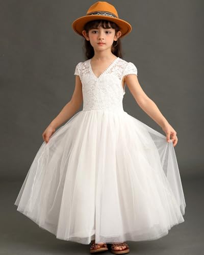 BIBIHOU Girls Kids Lace Tulle Party Holiday Wedding Maxi Flower Girl Dress3