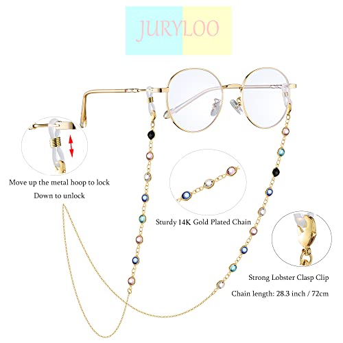 Juryloo Eyeglasses Chain For Women & Girls, Beaded Sunglass Neck Chain Glasses Strap Eyewear String Holder Lanyard-Ec-Colorful-Gemstone-Half #TOP4