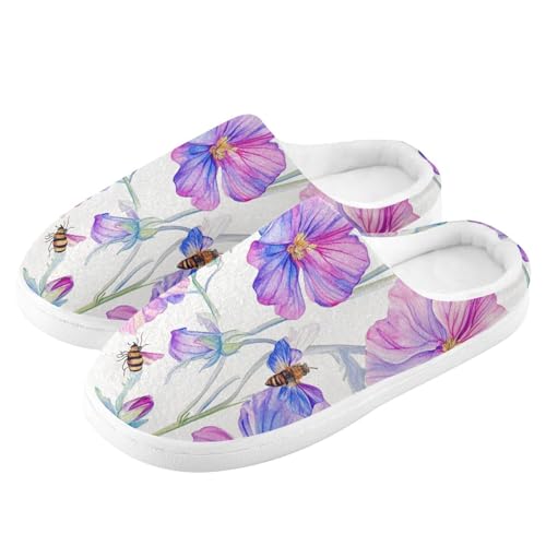 JUNZAN Art Geranium White Womens Cotton Slippers Breathable Memory Foam Hotel Slippers for Bedroom Birthday Presents 6-74