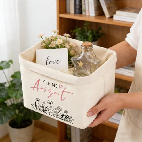 Geschenkkorb für Frauen, Kleine Auszeit Korb mit Schönem Druck & Blumenmuster, Bürotasche aus Baumwolle und Leinen, Entspannung Geschenk für Yoga Zubehör, Bücher, Teesets & Snacks