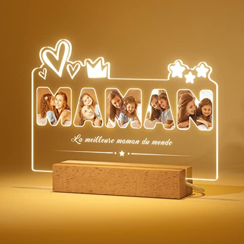 iDIY Cadeau Fête des Mères Personnalisé - Lampe avec Photo Maman Enfant, pour Maman, Cadre Photo...