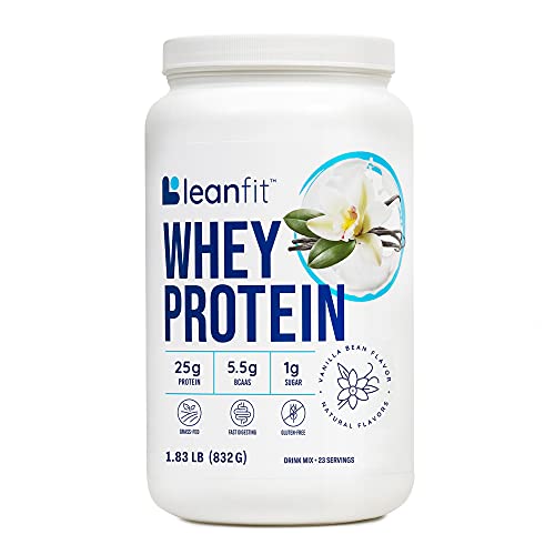 LeanFit WHEY Protein Natural Vanilla – 100% Whey Protein Powder, 24g Protein Per Serving – Grass-Fed, Gluten-Free, Low Carb, BCAAs, Amino Acid – 23 Servings, 1.83 Pound Tub