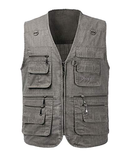 KTWOLEN Herren Outdoor Weste Leicht Atmungsaktiv Anglerweste mit Mehreren Taschen Freizeit Camping Jagd Fischen Fotografie Weste Ärmellos Angeljacke mit Reißverschluss, Dunkelgrau, L