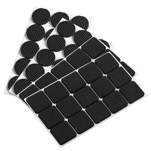 60 Pcs Non Slip Furniture Pads Floor Protectors Self Adhesive Rubber Feet Pads Furniture Grippers Dense Anti Scratches Furniture Feet Protectors for Hardwood Floors(Black 30 Squares and 30 Rounds)