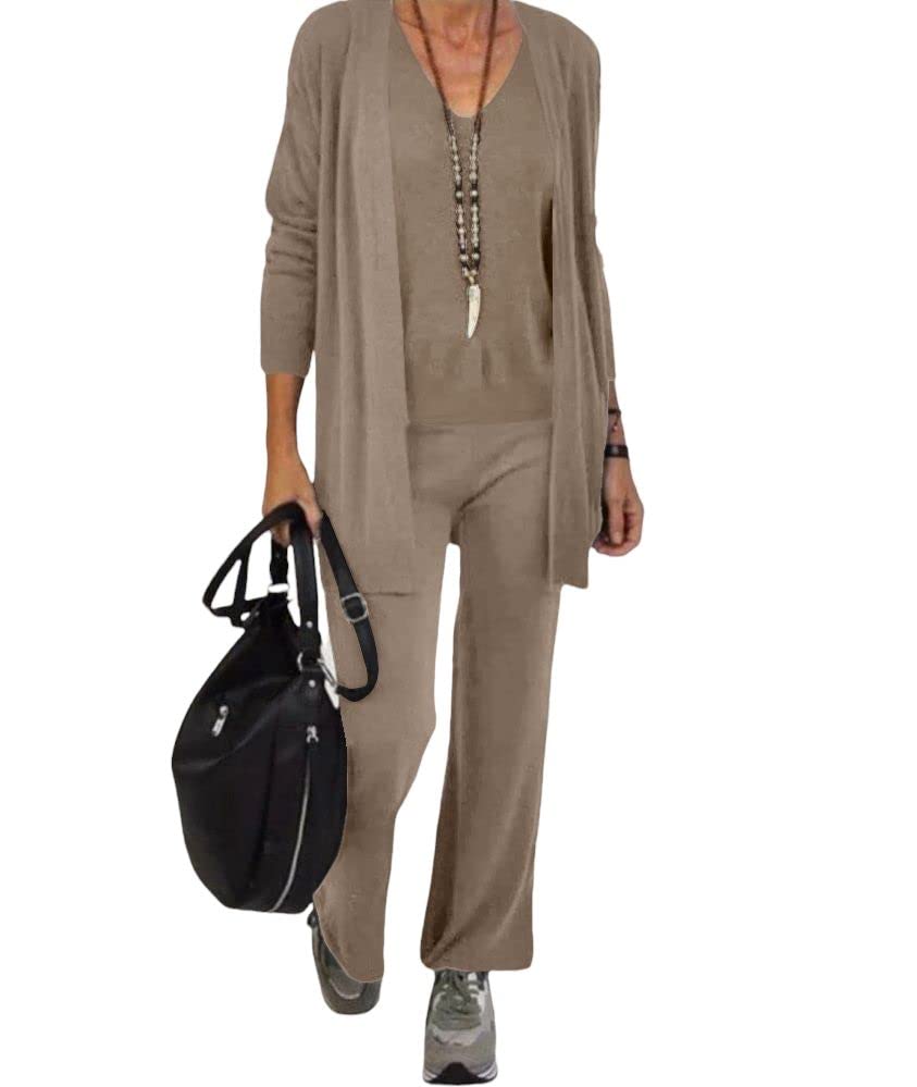 Completo 3 pezzi, cardigan a mantella maglia e pantalone