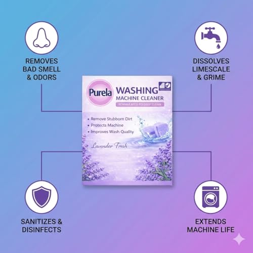 Image of Purela Washing Machine Cleaner Tablets - 90 Effervescent Tablets for Front & Top Load Washing Machines - Helps Reduce Odor, Residue & Scale Buildup (purple)