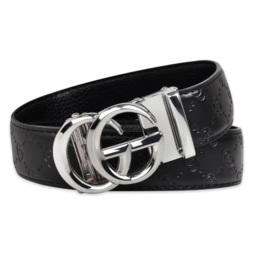 Image of Aurolran Men&Womens Leather Dress Belt Business Automatic Buckle Belt Color-Black Silver Gold