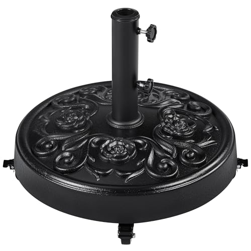 Yaheetech Pied de Parasol à roulettes 25 KG, Base de Parasol Vintage à Motif Rose pour Mât de Ø 34mm/38mm/48mm du Parasol, Support Pied Parasol pour Jardin,...