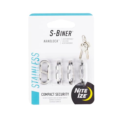 Nite Ize S-Biner NanoLock - Mini Stainless Steel Carabiner for Compact Security - Features Narrow Openings & Dual Spring Gates - Organize & Secure Keys with Ease - 4 Pack