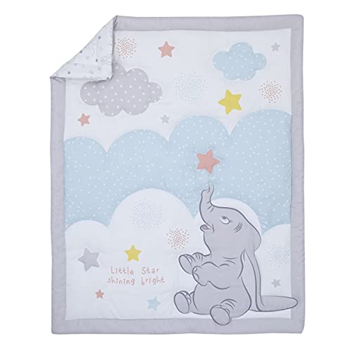 Disney Dumbo Shine Bright Little Star White, Gray, And Aqua Cloud 3 Piece Nursery Mini Crib Bedding Set - Comforter And Two Fitted Mini Crib Sheets #TOP1