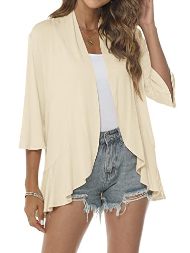 Women's Summer Jackets Lightweight Flowy 3/4 Sleeve Kimono Cardigans Open Front Boho Cover Up Tops Apricot X-Large #TOP3