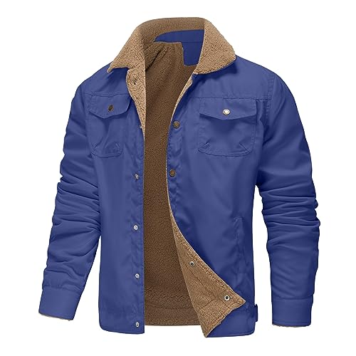 Dademeo Winter Warm Jacket Snap Button Casual Outdoor Fuzzy Jacket Men's Trendy Winter Long Sleeve Lapel Pocket Cotton Jacket